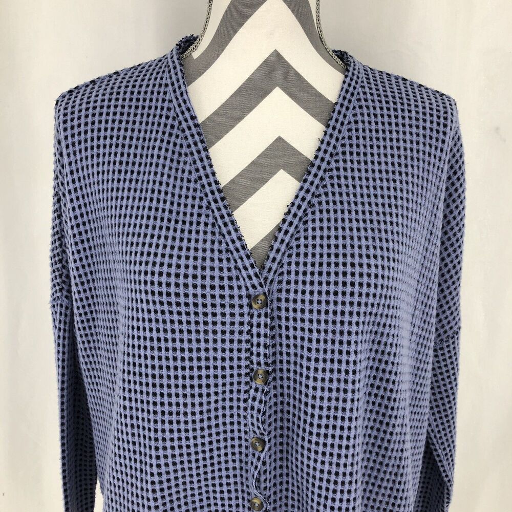 Out From Under Jojo Purple Black Waffle Knit Thermal Button Front Shirt XS